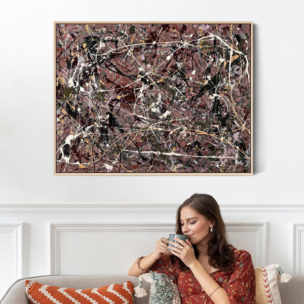 Mauve Sage Framed Canvas Artwork Jackson Pollock Style Print