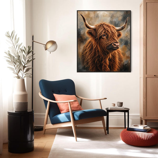 Rab - Highland Cow - Rust & Stone - Framed Scottish Coo Artwork