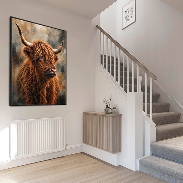Rab - Highland Cow - Rust & Stone - Framed Scottish Coo Artwork