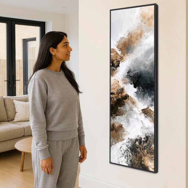 Tall Narrow Framed Wall Art - Reckoning - Brown Abstract Artwork