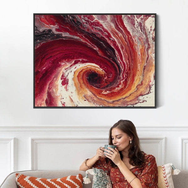Deep Red Framed Canvas Wall Art - Abstract Cherry Inferno