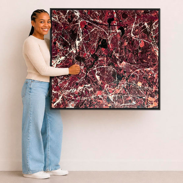 Burgundy Cream Maroon Framed Wall Art Canvas - Abstract Splash