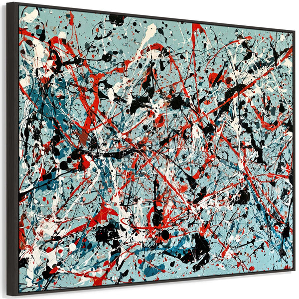 Framed Abstract Canvas Duck Egg Blue Jackson Pollock Style Art