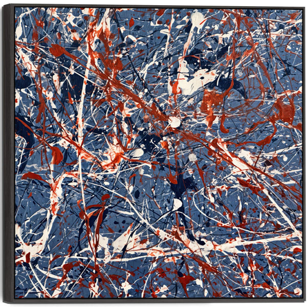 Living Room Framed Canvas Abstract Jackson Pollock Style Blue