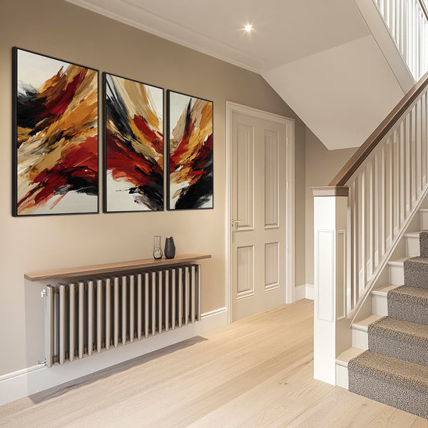 Rust Red Mustard Set of 3 Abstract Framed Canvas - Fiery Strokes