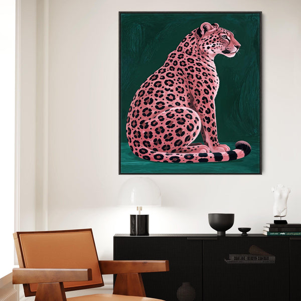 Rosa - Pink Leopard - Maximalist Unique Framed Canvas Art Print
