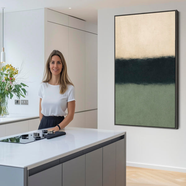 Neutral Green Abstract Framed Canvas - Rothko Style Balance
