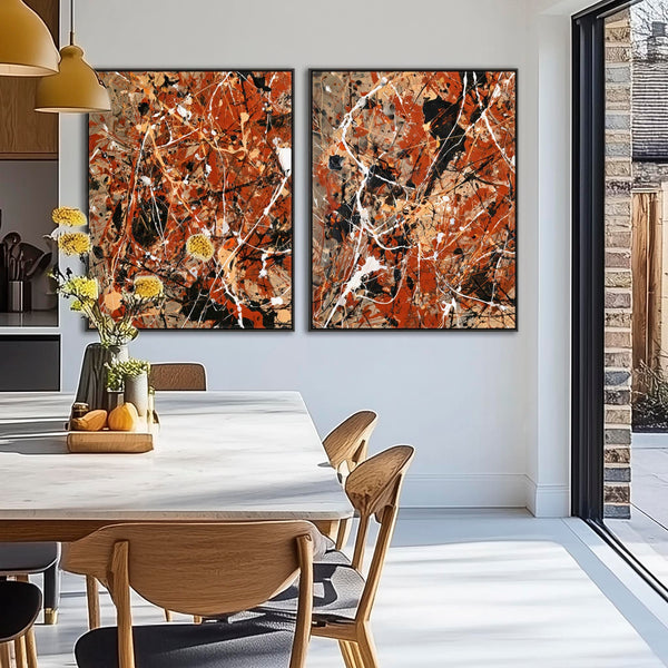 Large Living Room Framed Canvas for Lounge Rust Abstract Set 2