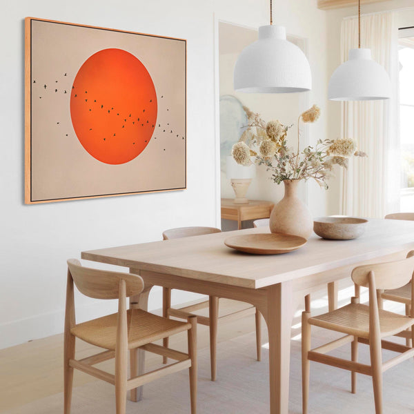 Rust Orange Moon Japandi Framed Canvas - Frame Included