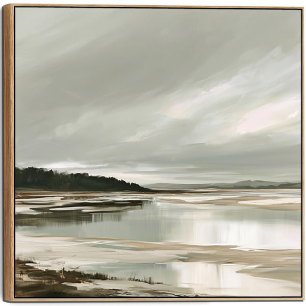 Sage Green Grey Framed Canvas Picture - Irish Coastal Landscape