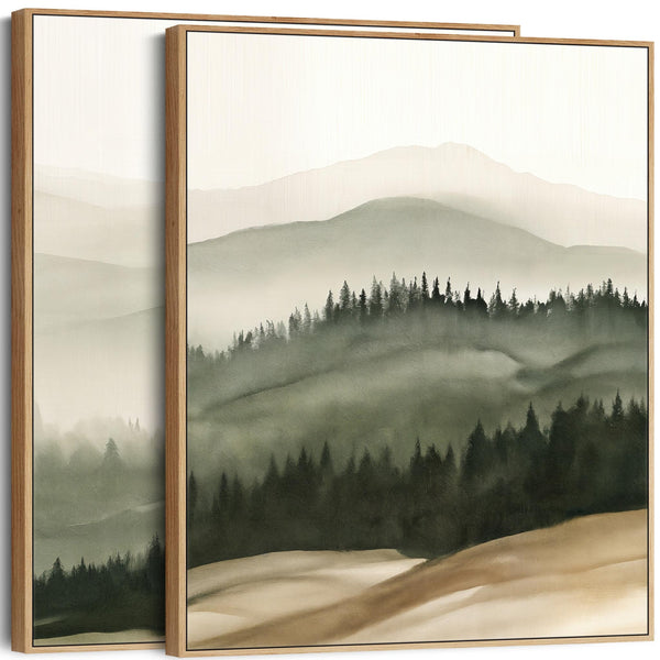 Large Sage Green Cream Framed Pair Canvas Wall Art - Set of 2