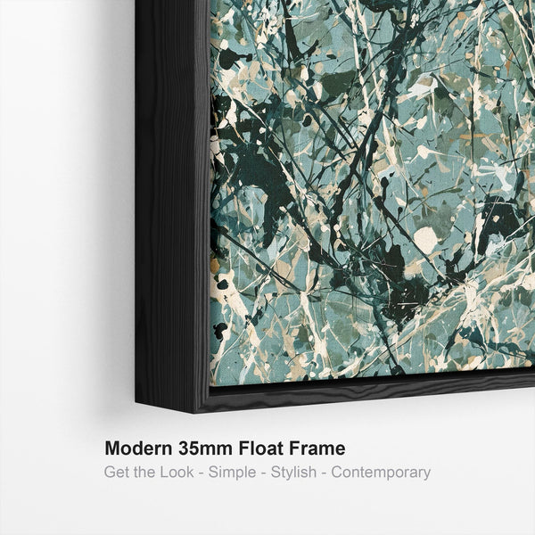 Living Room Framed Canvas - Jackson Pollock Style - Sage Green