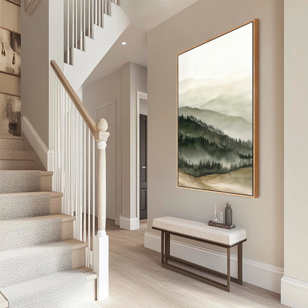 Sage Green Cream Framed Tuscan Artwork on Canvas Pienza Vista