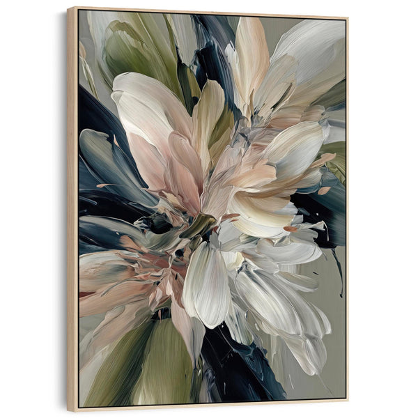 Sage Green Pink Floral Canvas Art Picture Framed - Opulence