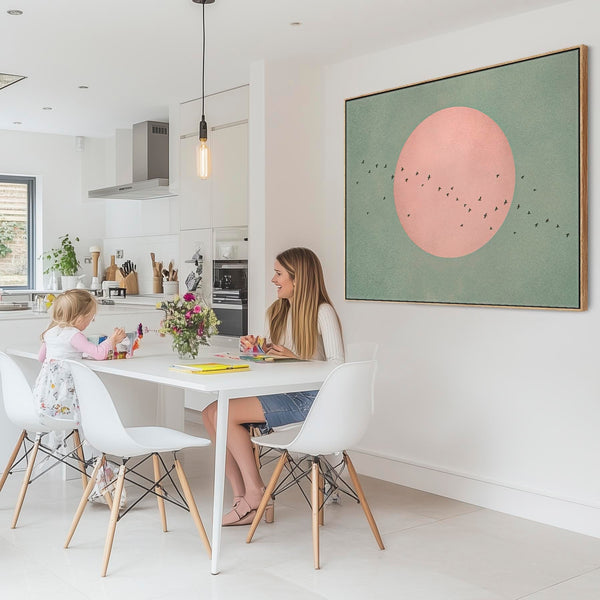 Japandi Framed Canvas - Sage Green Pink - Frame Included