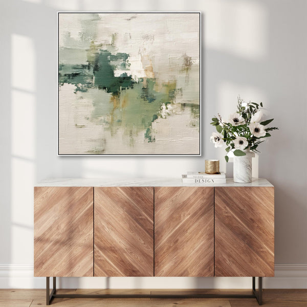 Sage Green White Abstract Framed Contemporary Art Print