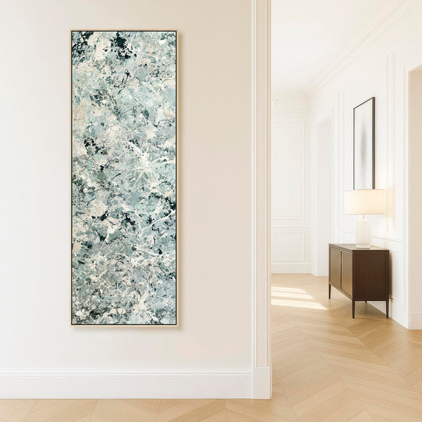 Tall Sage Green Vertical Canvas Art Jackson Pollock Inspired