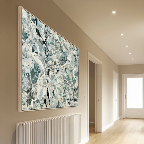 Living Room Framed Canvas Sage Green Jackson Pollock Inspired