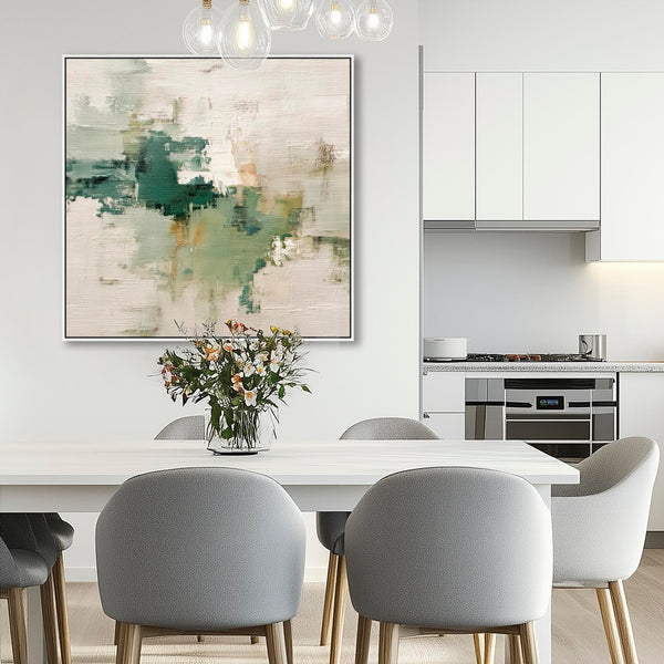 Sage Green White Abstract Framed Contemporary Art Print
