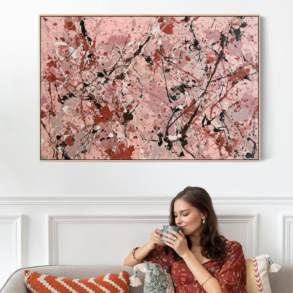 Salmon Pink Abstract Framed Wall Art Canvas - Blush Storm