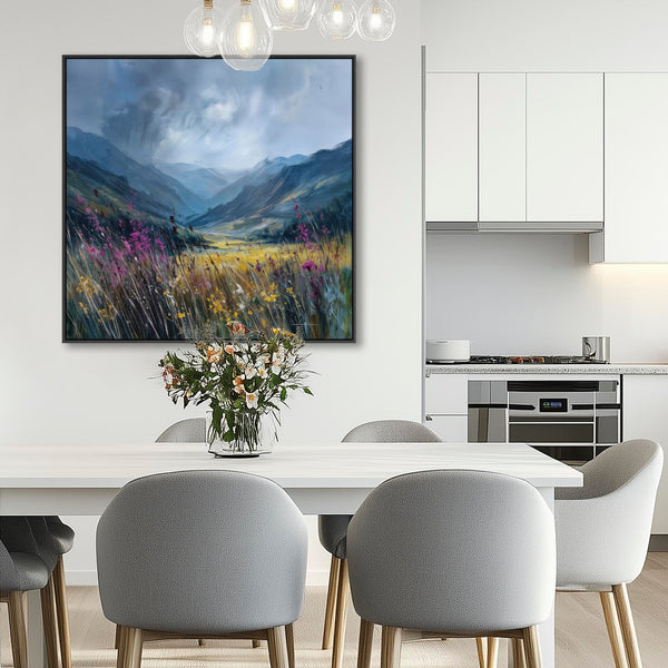 Large Scottish Highland Framed Canvas Art - Wildflower Glen