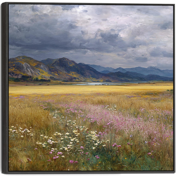 Scottish Highland Landscape Framed Canvas Art - Heather Meadow
