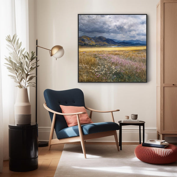 Scottish Highland Landscape Framed Canvas Art - Heather Meadow