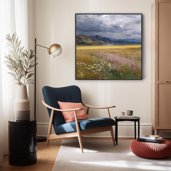 Scottish Highland Landscape Framed Canvas Art - Heather Meadow