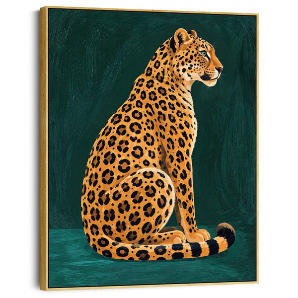 Selena - Gold & Green Leopard Maximalist Framed Canvas Wall Art