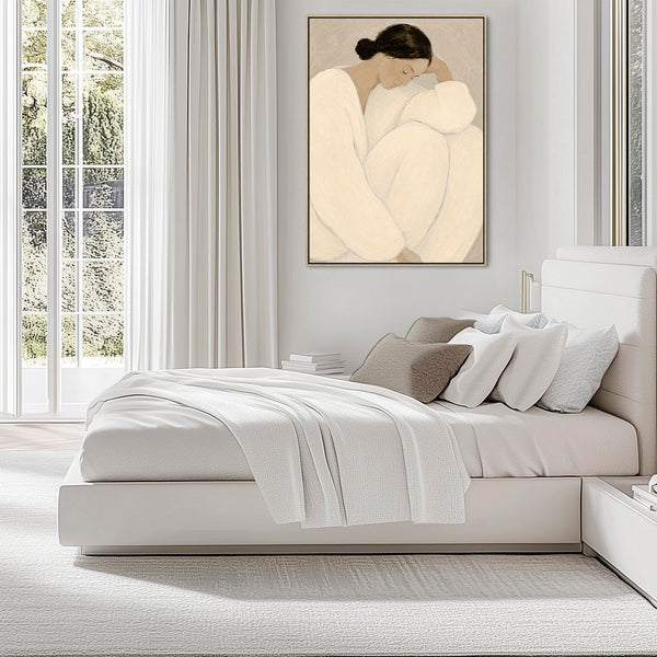 Framed Bedroom Artwork - Serene Woman 2 - Neutral Beige