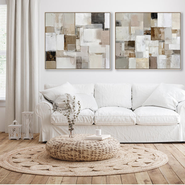 Extra Large Oversized Framed Wall Art Pair - Neutral Set of 2
