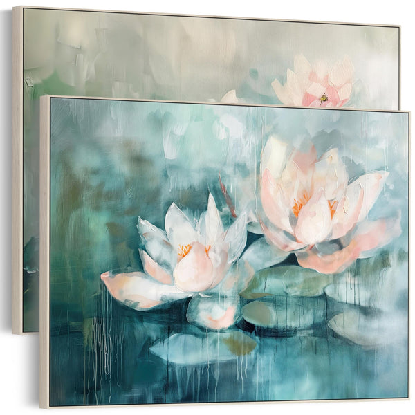 Extra Large Pair Framed Canvas Art - Floral Set 2 Pink Green