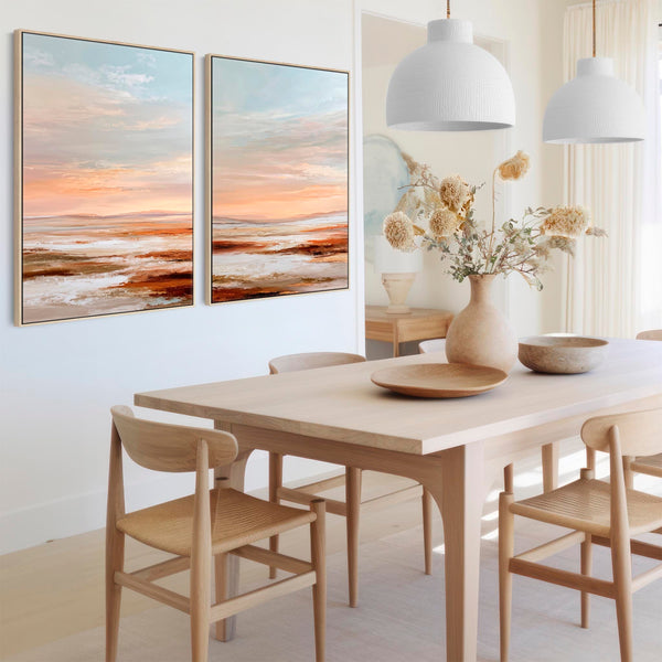 Orange Grey - Rust Horizons Abstract Landscape - Pair of Framed Abstract Artwork - Set of 2