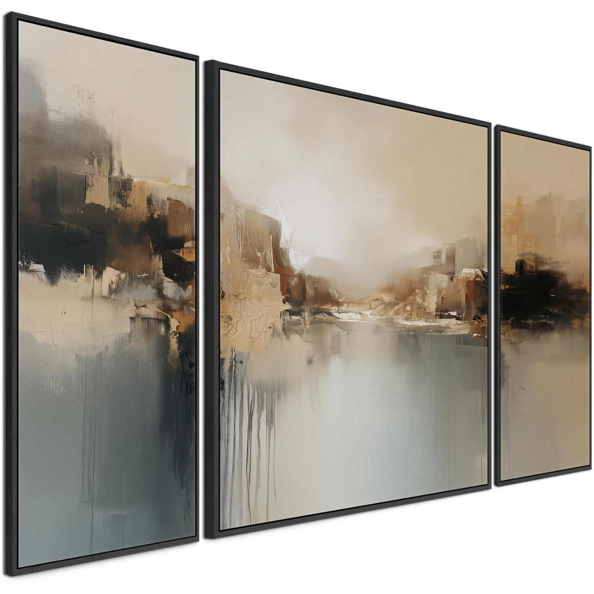 Extra Large Set of 3 Abstract Teal Reflections Tri on Canvas ...