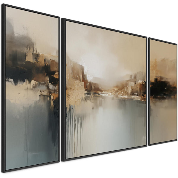 Extra Large Set of 3 Abstract Teal Reflections Tri on Canvas