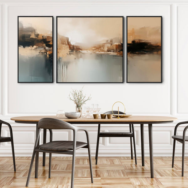 Extra Large Set of 3 Abstract Teal Reflections Tri on Canvas