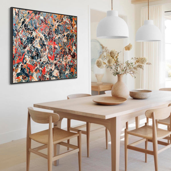 Large Jackson Pollock Inspired Framed Canvas Art - Slate Storm