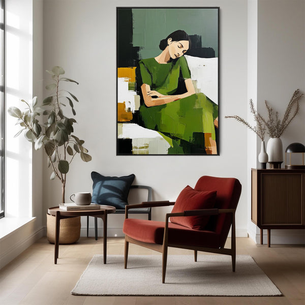 Upright Wall Art Canvas Print Framed Sleeping - Green