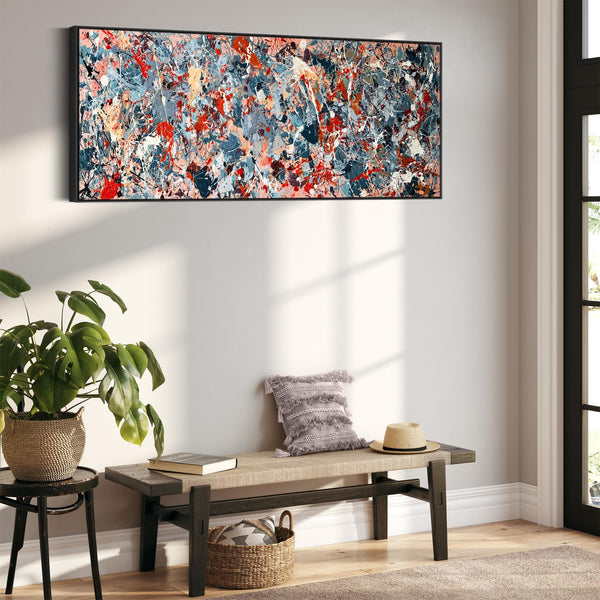 Wide Horizontal Jackson Pollock Inspired Framed Canvas Splash