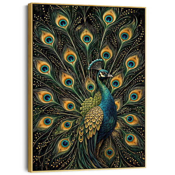 Splendid - Teal & Gold Peacock - Maximalist Framed Wall Canvas