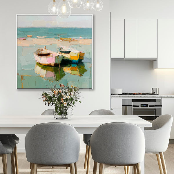 Abstract Colourul Boats Beach Framed Canvas Art