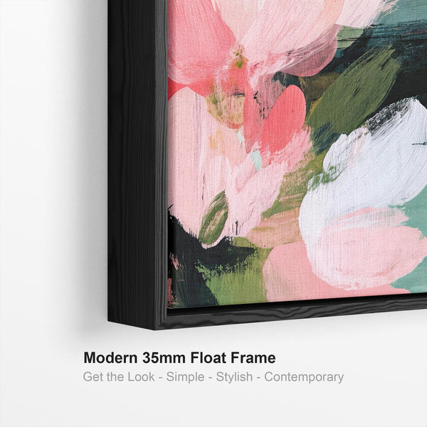 Large Abstract Floral Canvas Wall Art Framed - Pink Green