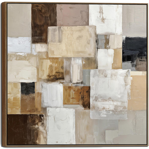 Large Square Framed Canvas Wall Art - Abstract Neutral Brown