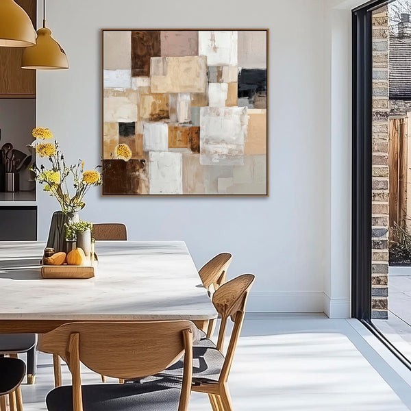 Large Square Framed Canvas Wall Art - Abstract Neutral Brown