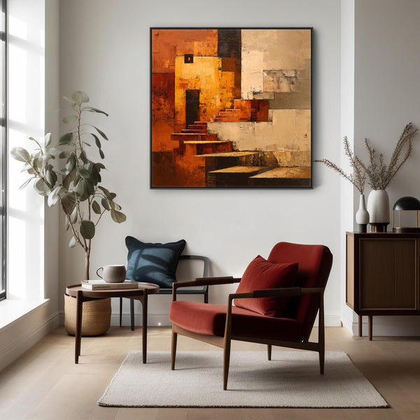 Orange Rust Abstract Framed Artwork - Autumn Steps