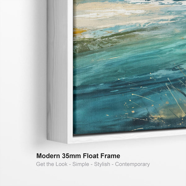 Framed Scottish Beach Landscape Canvas Art - Teal Blue Green