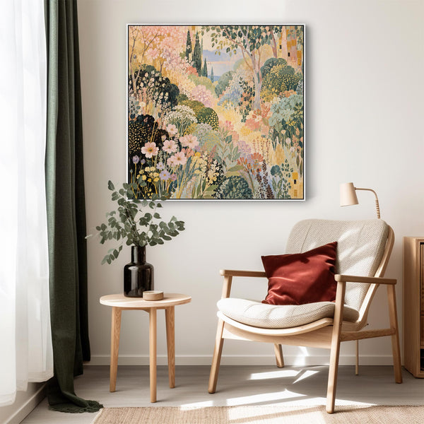 Framed Pastel Artwork Print on Canvas - Colourful Garden View