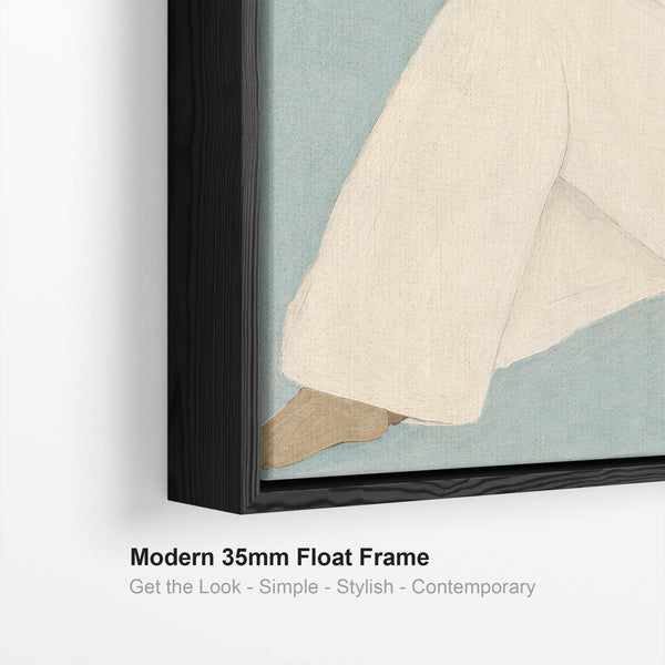 Framed Canvas - Feminine Empowerment Contemplation - White Dress 2 - Blue