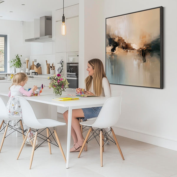 Golden Teal Sunrise Square Artwork Canvas - Hazy Shores
