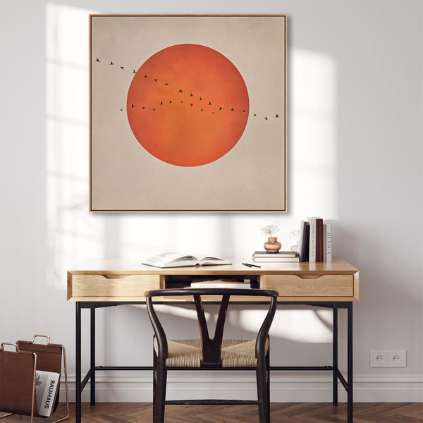 Japandi Rust Orange Moon - Canvas Picture - Frame Included